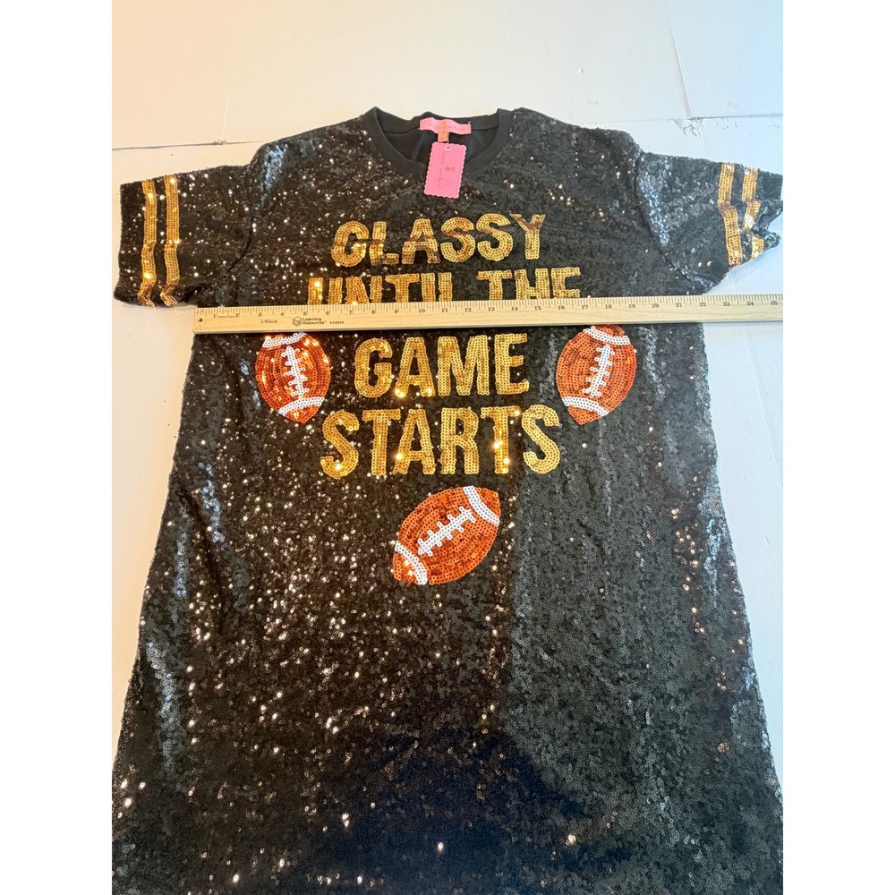Simply Southern Classy Until The Game Starts Sequin Football T-Shirt Dress L/XL - Picture 6 of 8